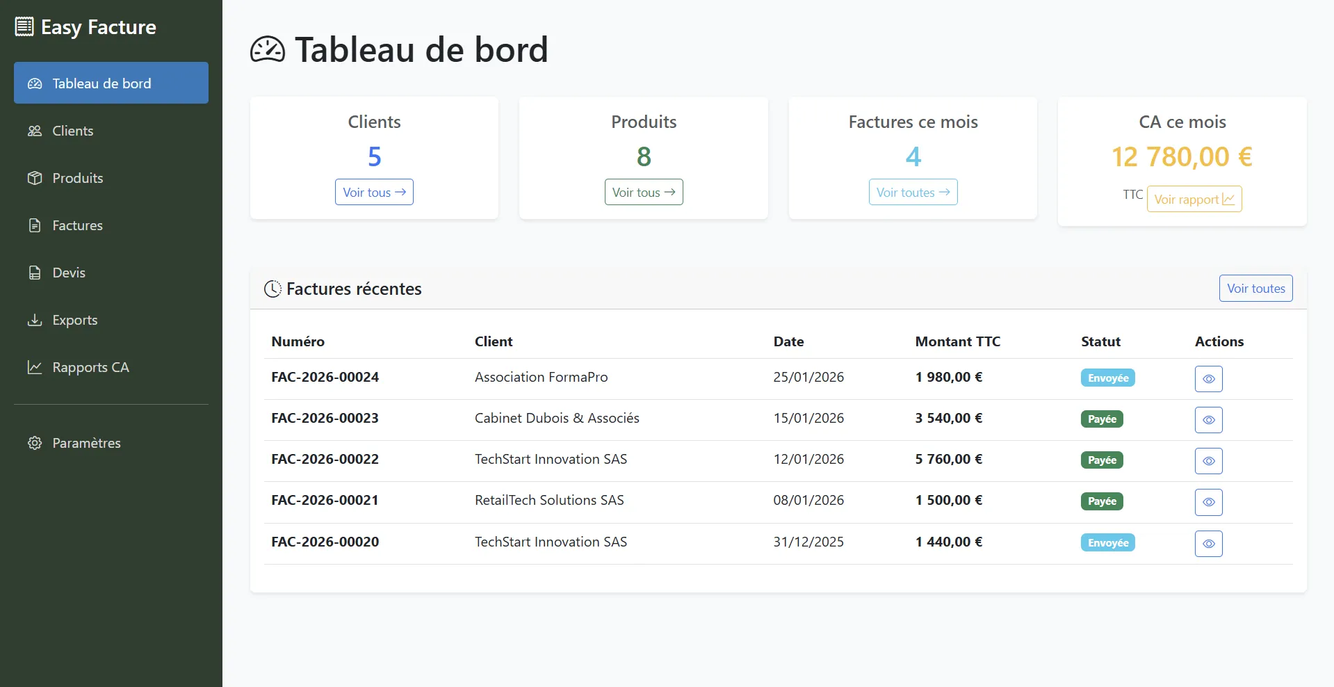 Interface Easy Facture